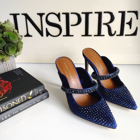 Kurt Geiger Shoes - Kurt Geiger Duke Drench Mule Heels | Size US 7 | NIB | Blue Fabric | Jewel Strap